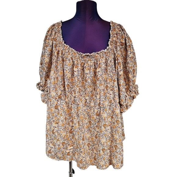 Old Navy Peach Floral Print Square Neck Smocked Back Top Size 4X Women's F15‎ - Picture 1 of 8